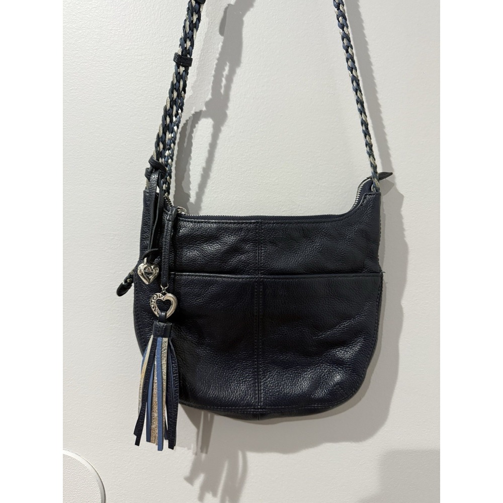 BRIGHTON BABY BARBADOS‎ BLUE PEBBLED LEATHER ZIPTOP CROSSBODY SHOULDERBAG W